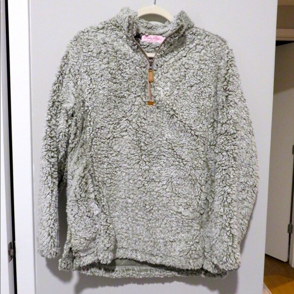 Pink Lily Fleece Gray Sherpa Snowy Daydreams Cozy Pullover Jacket Small Lounge - Picture 1 of 9